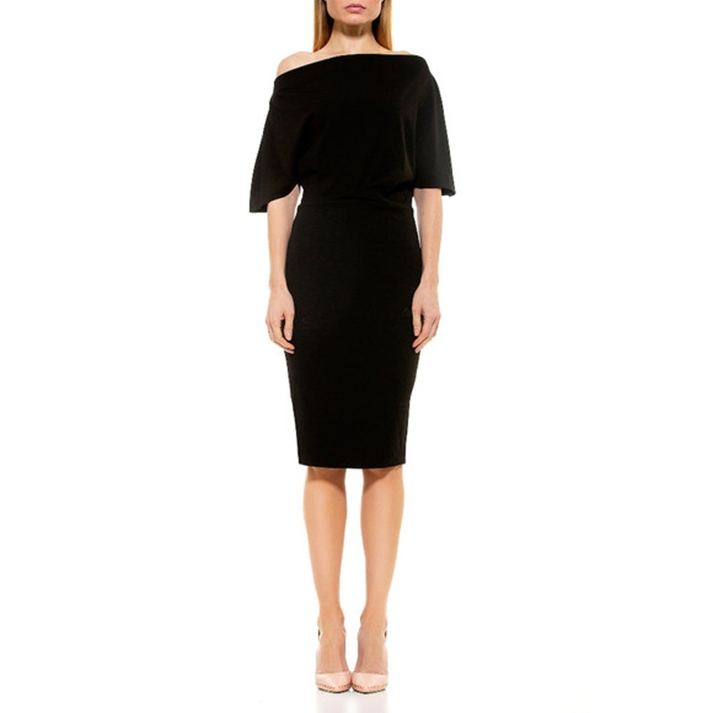 Alexia Admor Olivia Sheath Draped Off Shoulder 3/4 Sleeve Side Zip Black XS